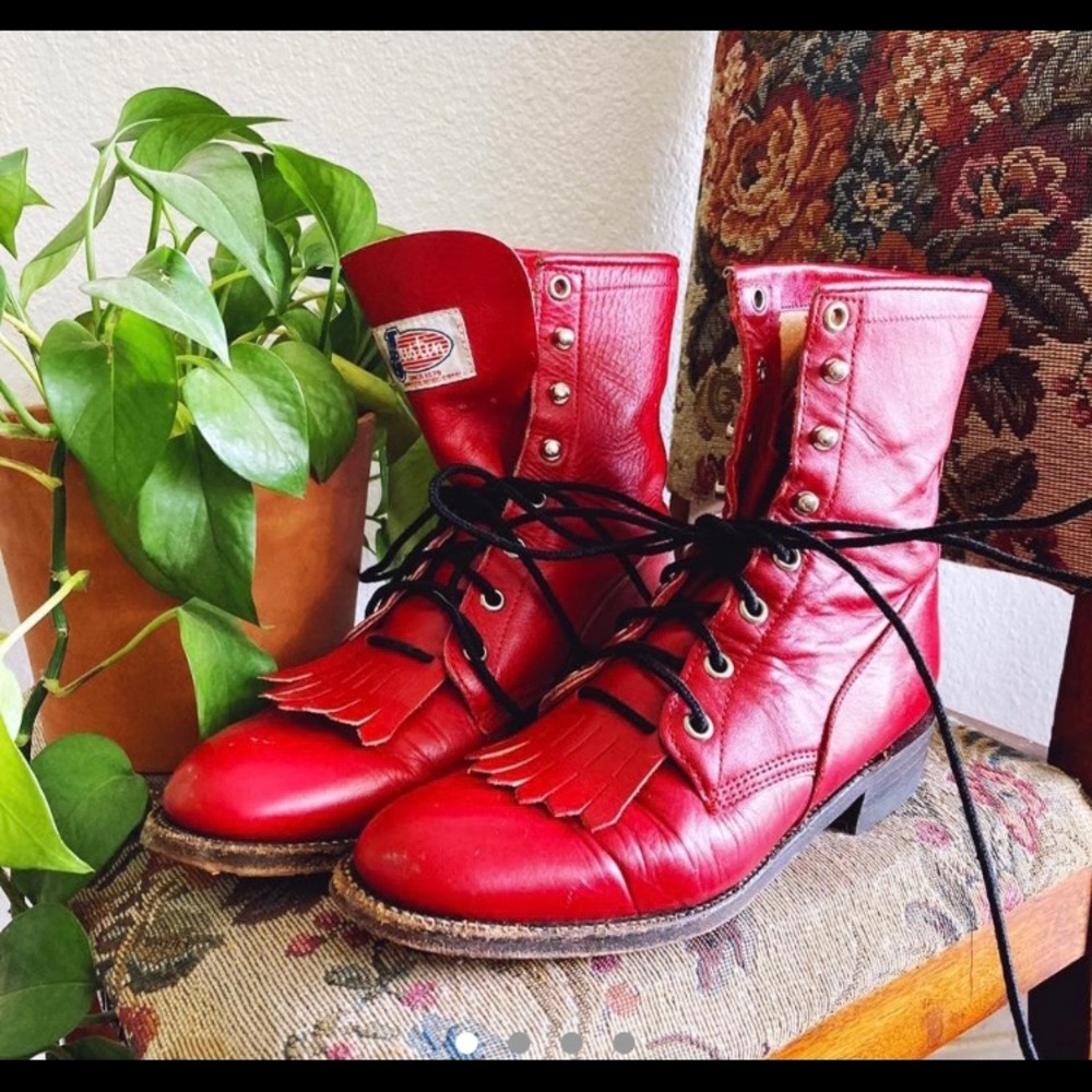 Justin’s red vintage leather boots